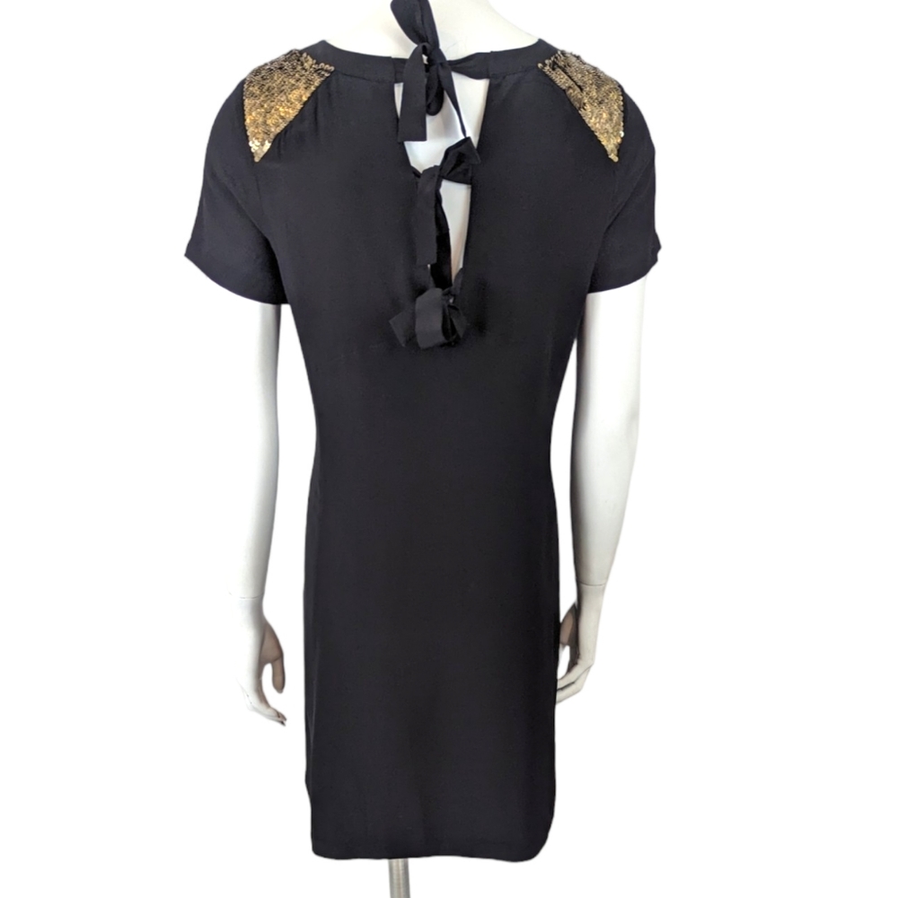 Madewell Silk Sequin Mini Dress Womens 2 Black Gold Cocktail Party Short Sleeve - Picture 2 of 11
